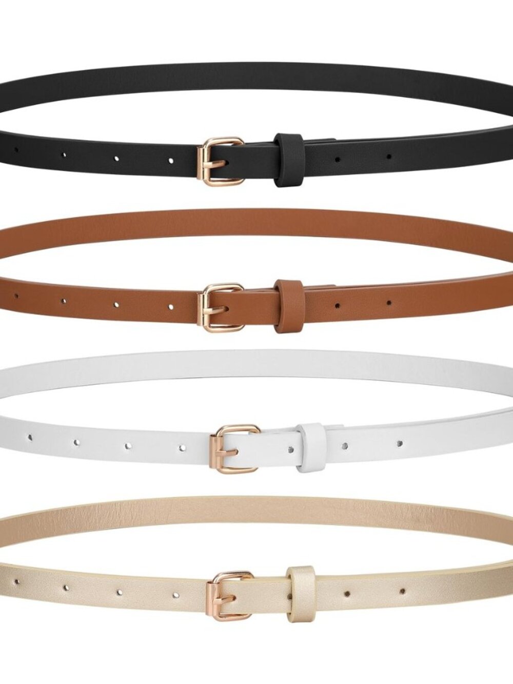 4 Pack Skinny Women Leather Belt for Dresses Thin Waist Belt for Jeans Pants